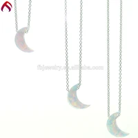 

popular fashion jewelry 925 sterling silver Moon shape created opal necklace