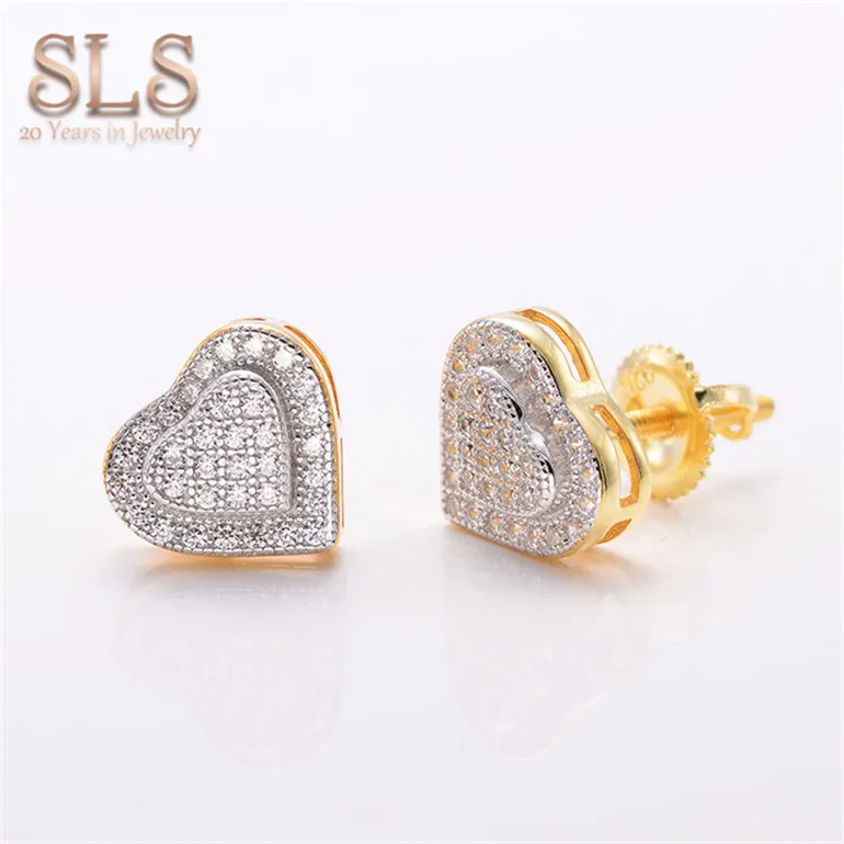 Jewellery 925 Diamond Heart Earrings Stud Sterling Silver Womens Gender And Zircon Guangzhou Earring Back