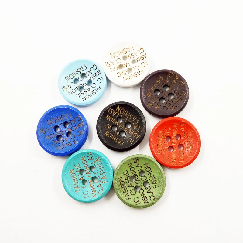 

Wholesale 4 holes round custom logo natural painted wood buttons, Natural/custom