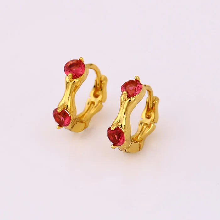 

25125 xuping elegant simple design gold red diamond stone zirconia women's earring