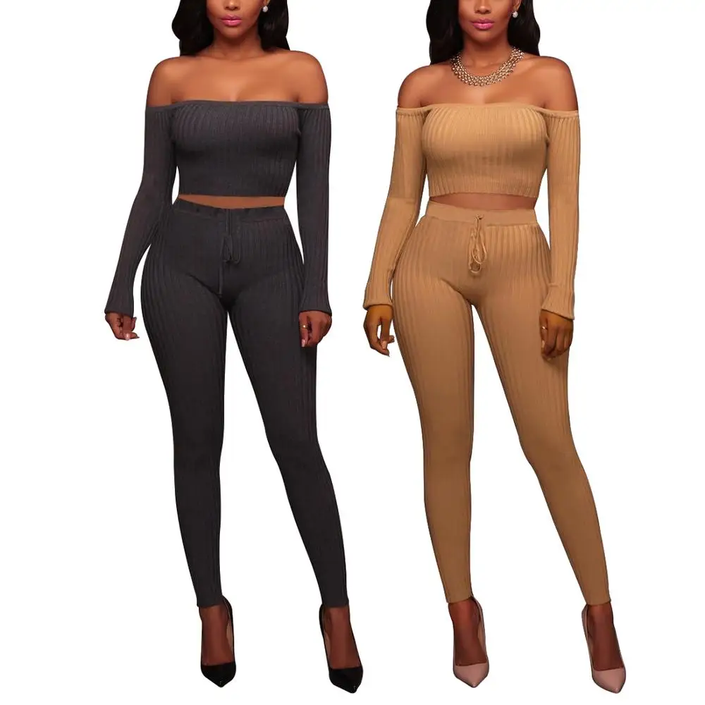 

119739 cotton Women Casual Set with Pants & top off shoulder