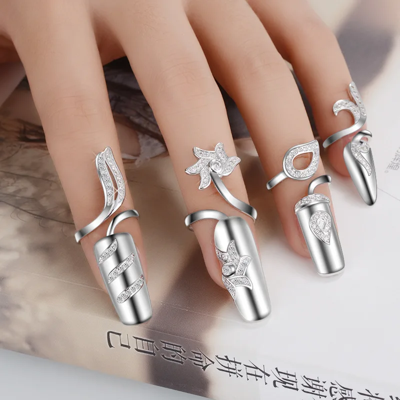 

Personality fashion creative opening silver ring nail ring, N/a