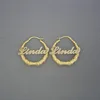 Personalized Diamond Accent Monogrammed Name Hollow Round Bamboo Bone Earrings