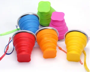 Image of Outdoor Portable Silicone Reusable Collapsible Travel Drinking Cup Silicone Foldable Camping Cup with Lids