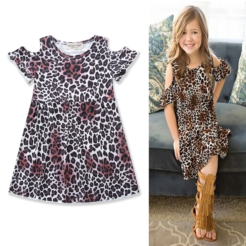 

2017 New 2-6 Years Girls Dress Leopard Summer Dresses Cotton Casual Long Tops Kids Clothing, As pictures
