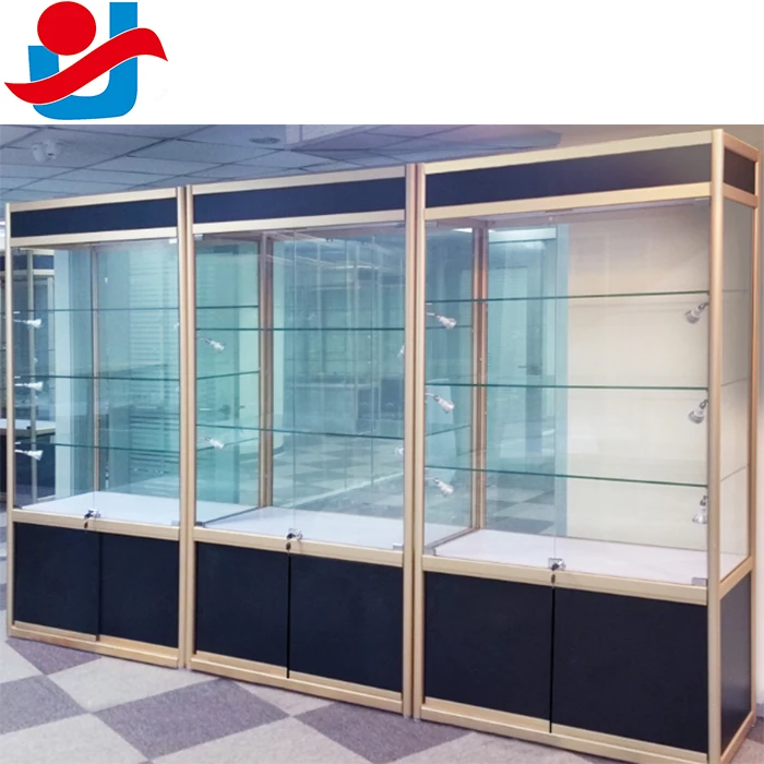 Stronger Aluminum Frame Glass Showcase With Adjustable Glass Shelves