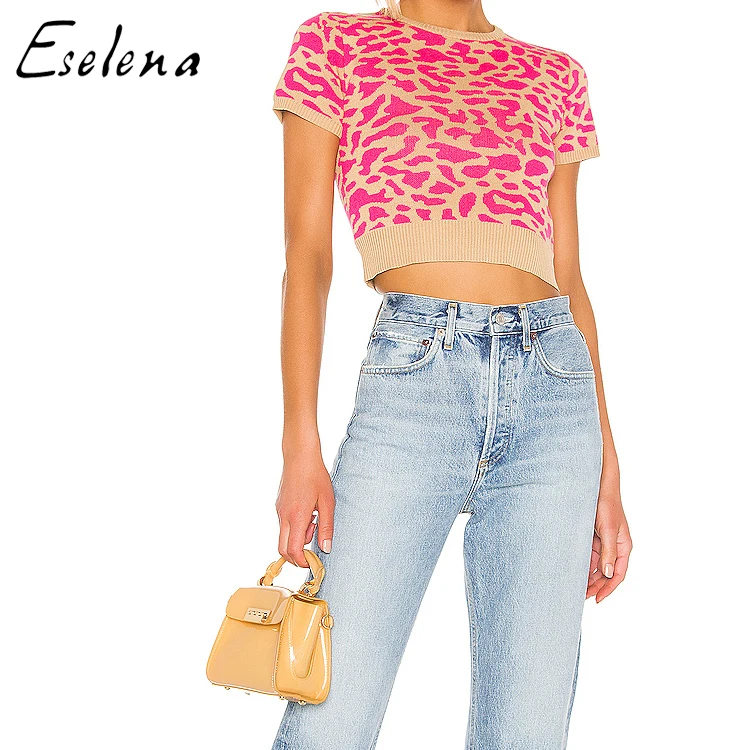 

Wholesale pullovers short-sleeved sweater knitting women crop tops