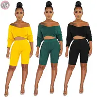 

9070413 queenmoen casual crop top blouse short pants 2020 woman clothing pit cloth stripe two piece set