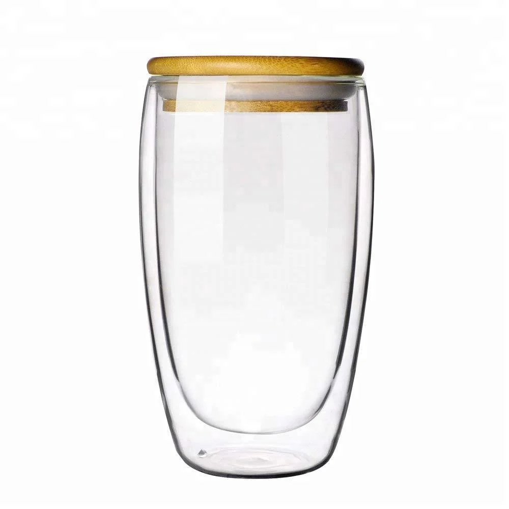 

BLJOE08 16oz Borosilicate Double Wall Glass Mug Coffee Cup with Bamboo Lid