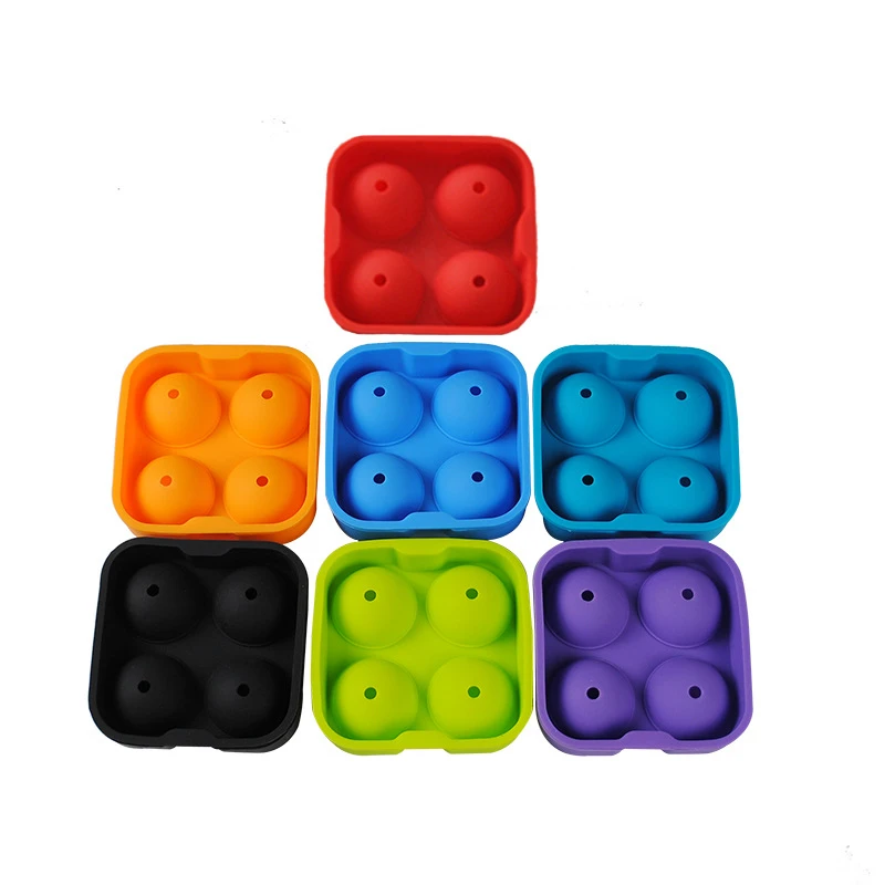 

Ice Cube Tray cube flexible round spheres tray high quality 4 cavity silicone ice ball molds
