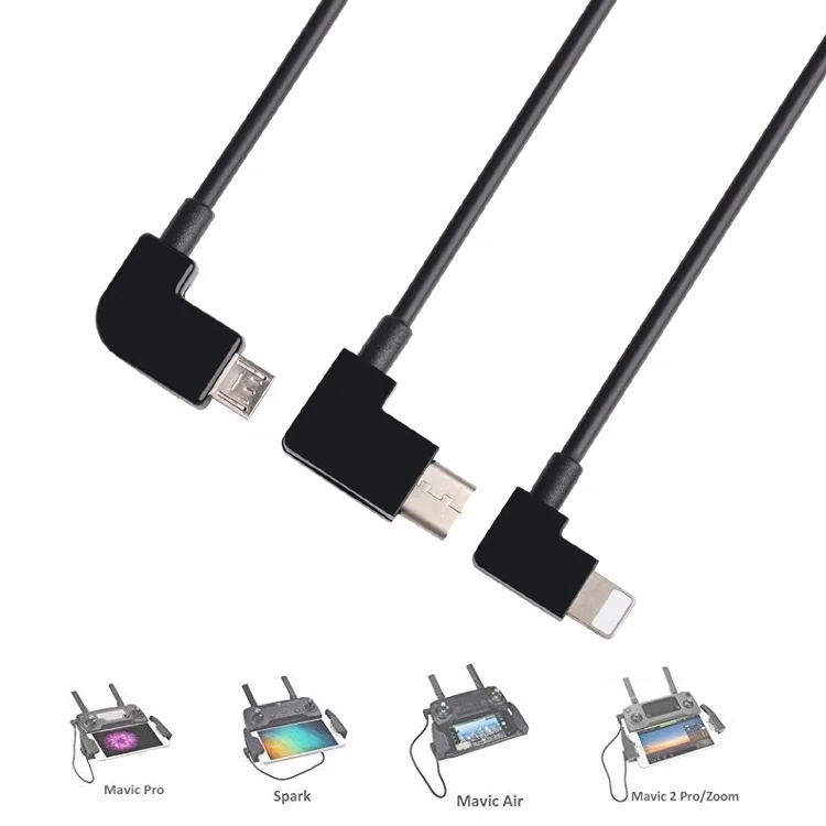 1ft 90 degree Micro usb to ISO / Micro usb / Type c phone tablet OTG controller data cable connector cord for DJI Drone