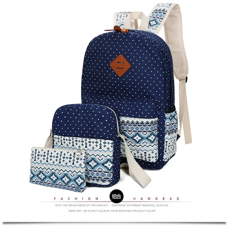 

Factory Fashion Design High Quality Children Girls Print Canvas Backpack School Bag Set with Shoulder Bag
