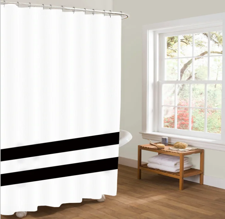 Home Bathroom White black Waterproof Polyester Shower Curtain