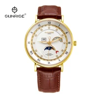 

Hot sale genuine leather strap moonphase watch movement stainless steel watch