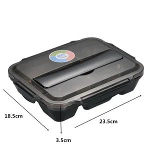 Image of Plastic Food Container Lunch Box With 5 cells Compartments 304 Stainless Steel Bento Lunch Box Leakproof Kids and Students