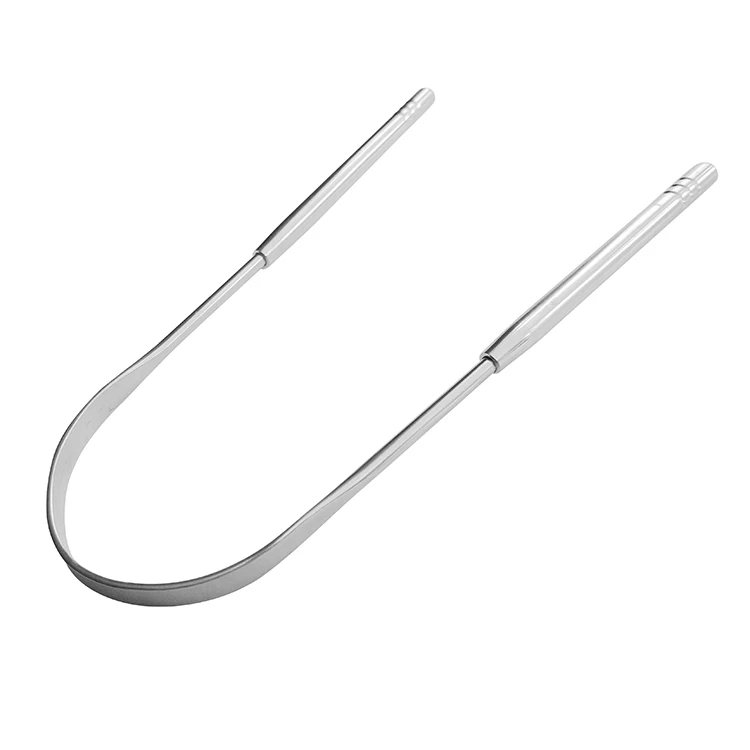 
Stainless Steel Tongue Cleaner Scraper | Bacteria Inhibiting Non-synthetic Grip Sterilizable 