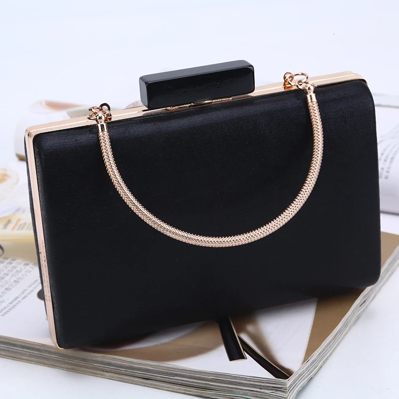 

Factory direct wholesale brand new handmade PU fabric evening bag metal handle acrylic head clutches for lady party banquet prom, Black/customized colors