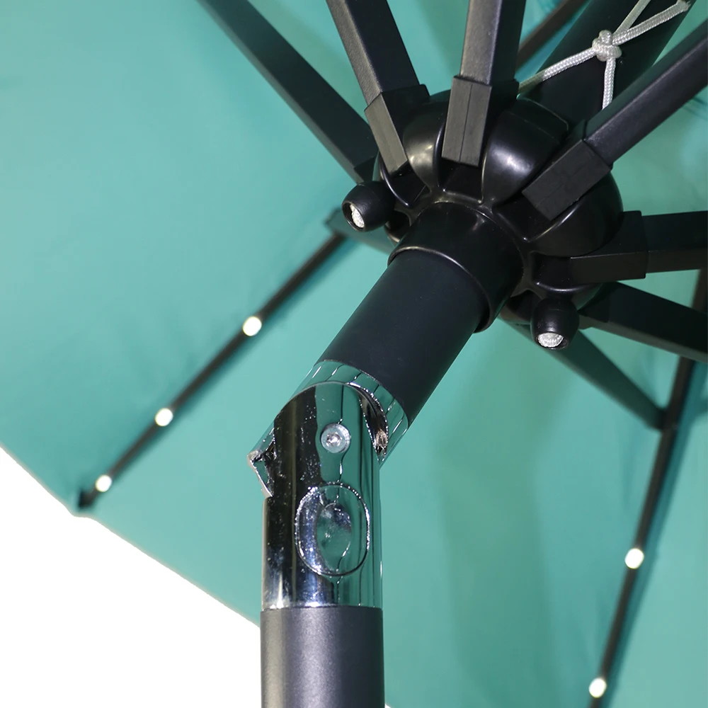 9ft Outdoor Solar Powered Led Umbrella 8 Ribs W/24 Lights Patio Garden Market Umbrella Tilt With