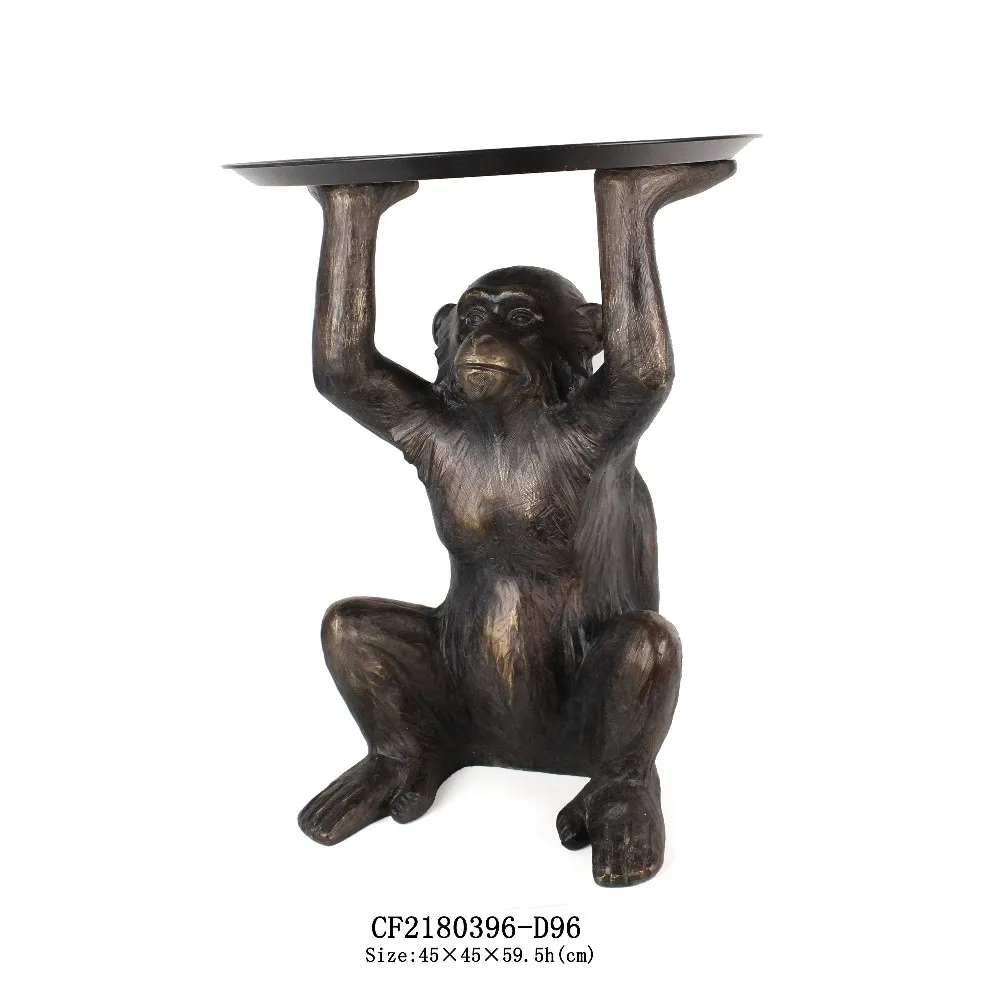 Resin Animal Monkey Hold Metal Tray Sculpture Garden Home Decor Crafts supplier