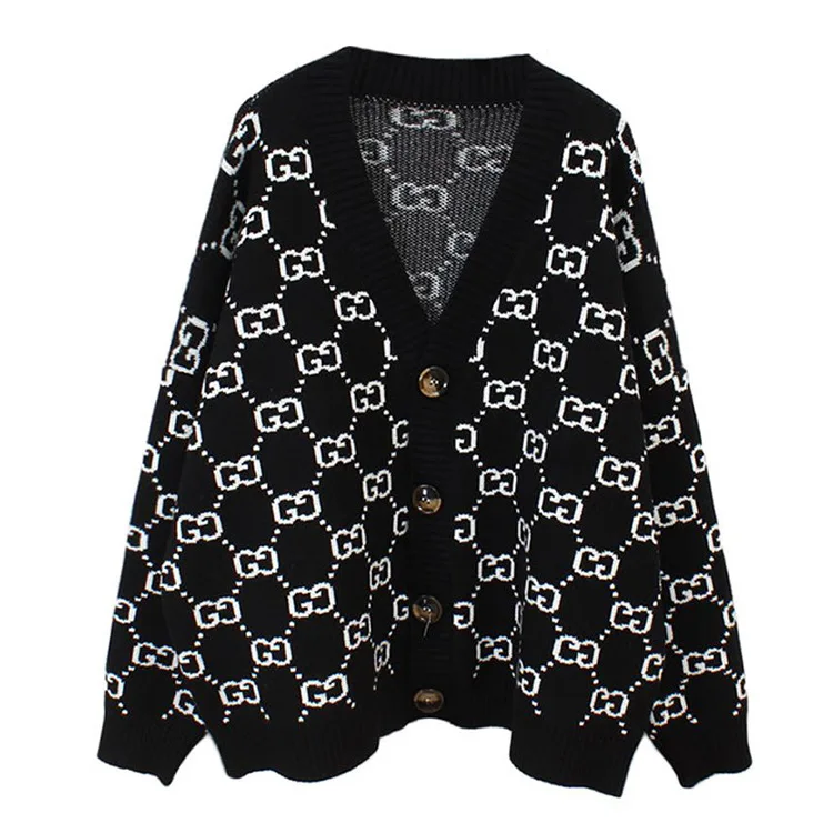 

New Design Spring Fall Long Pattern Printing Lady Cardigans Knit Sweater, Customized color