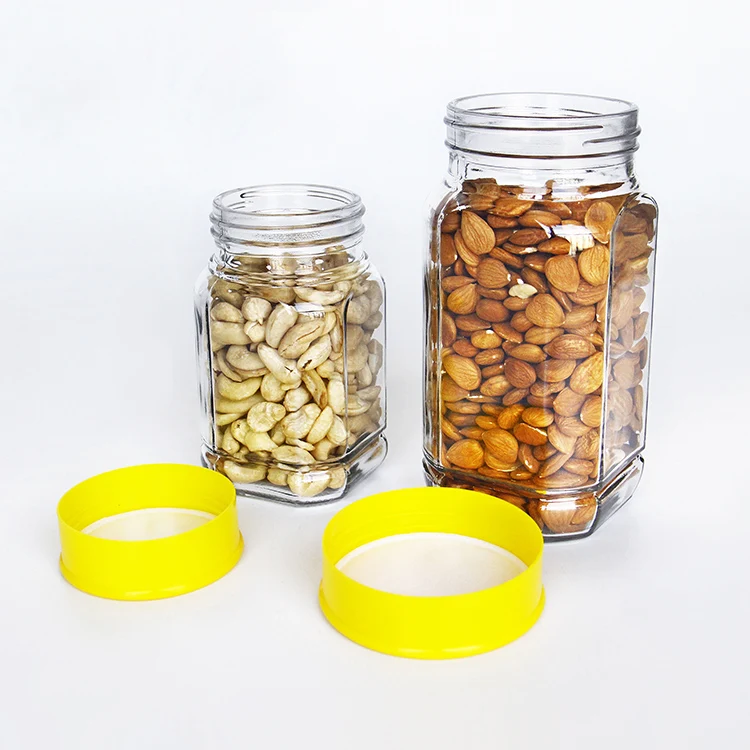 

400ml Luxury high quality clear square instant coffee glass jar for storage white black coffee with plastic lid, Clear, also can be customized