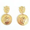 Fashion Metallic Design Gold Plating Zinc Alloy Lion Pattern Coin Drop Earrings For Woman