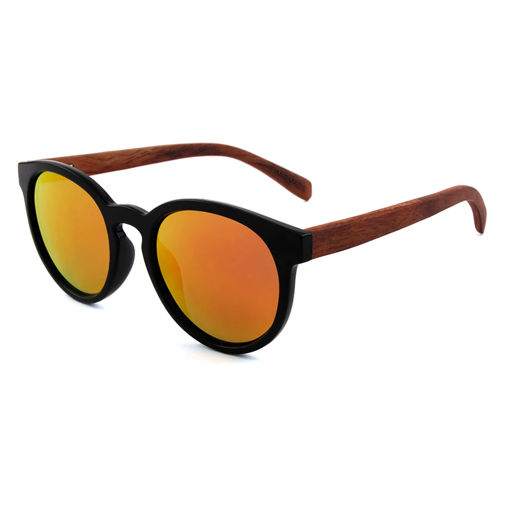 

New Model Eyewear Made in China Wholesale Bamboo Luxury Cat.3 Round Polarized Sunglasses