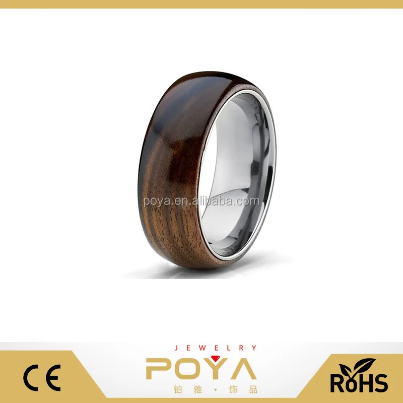 

POYA Jewelry Latest Design Titanium Wedding Ring 8mm Hawaiian Koa Wood With Titanium Band Ring Hot Sale