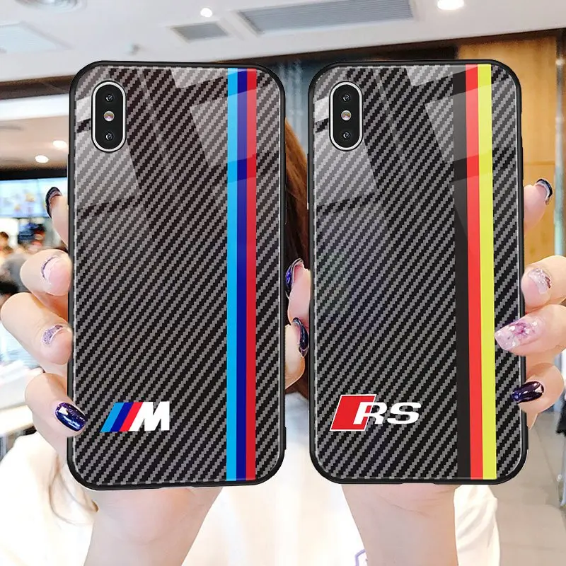 

Fashion Motorsport AMG GTR RS RACING SPORT Carbon Fiber Style Tempered Glass Phone Case For iphone X XS Max XR 7 8 6 Plus, Multiple colors