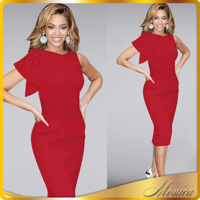 

Women sexy Club Dress 2016 Celebrity Elegant Ruffle Sleeve Ruched Office Pencil Dress, N/a