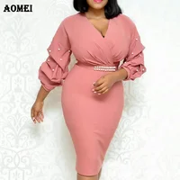 

Indian Style Sexy V Neck Winter Long Sleeve Pencil Beaded Casual Dresses Lady