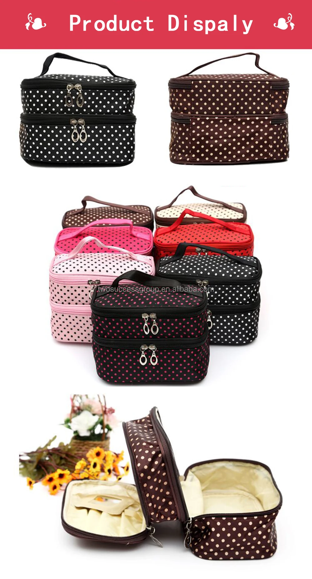 customizable logo double-deck travel beauty cosmetic bag makeup
