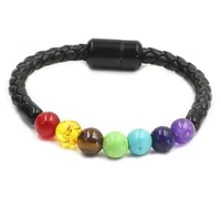 

Healing Reiki Gem Stone 7 Chakra Agate Lava Stone Bracelet Distance Magnetic Leather 7 Chakra Bead Bracelets