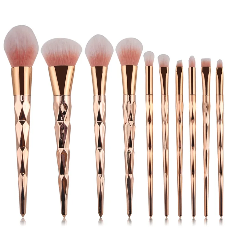 

OEM ODM 10pcs Rose Gold Diamond Handle Kabuki Makeup Brush Set