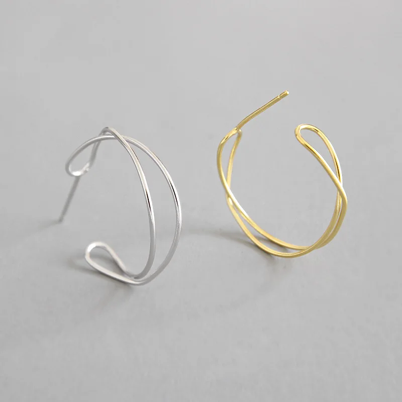 

YH368 Korean INS Style Simple Interwoven Wave Twist Female S925 Sterling Silver Stud Hoop Earrings