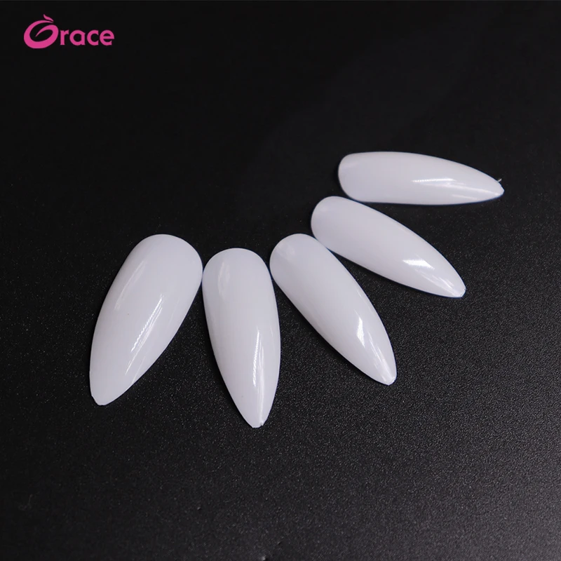 

ABS material 500 pcs/ opp bag full cover transparent white creamy-white long fake nail tip cross-border new stiletto manicure, White, transparent, creamy-white