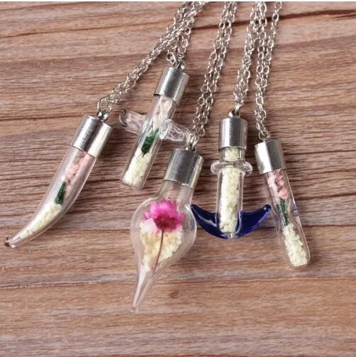 

Wish Glass Necklace Dried Flower in Glass Pendant Long Necklace Women Gift