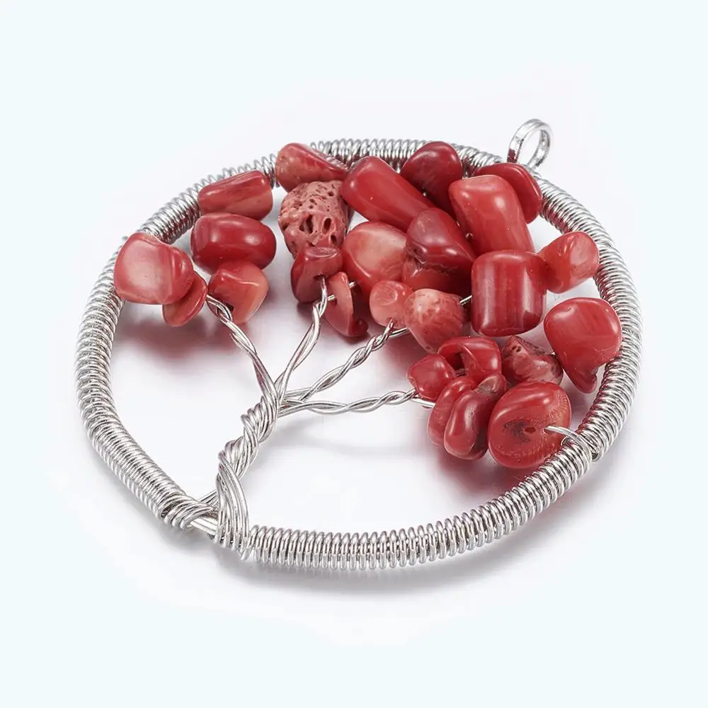 

PandaHall Tree of Life Wire Wrap Pendants Bass Findings with Gemstone Chips, Quartz, Flat Round, Mixed Color
