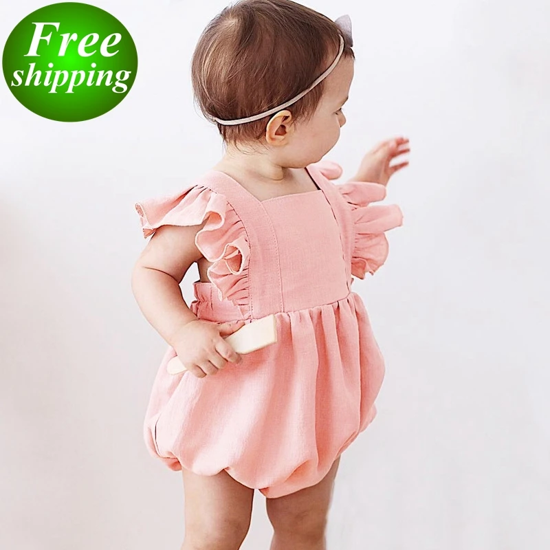 

2019 summer fly sleeved Baby cotton Jumpsuits girls bodysuits Backless Rompers, Plaid