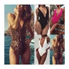 2019 High Cut Leg Thong Sexy Bikini Belt buckle Deep V Solid Color Swimwear Leopard Print One Piece Women Swimsuit