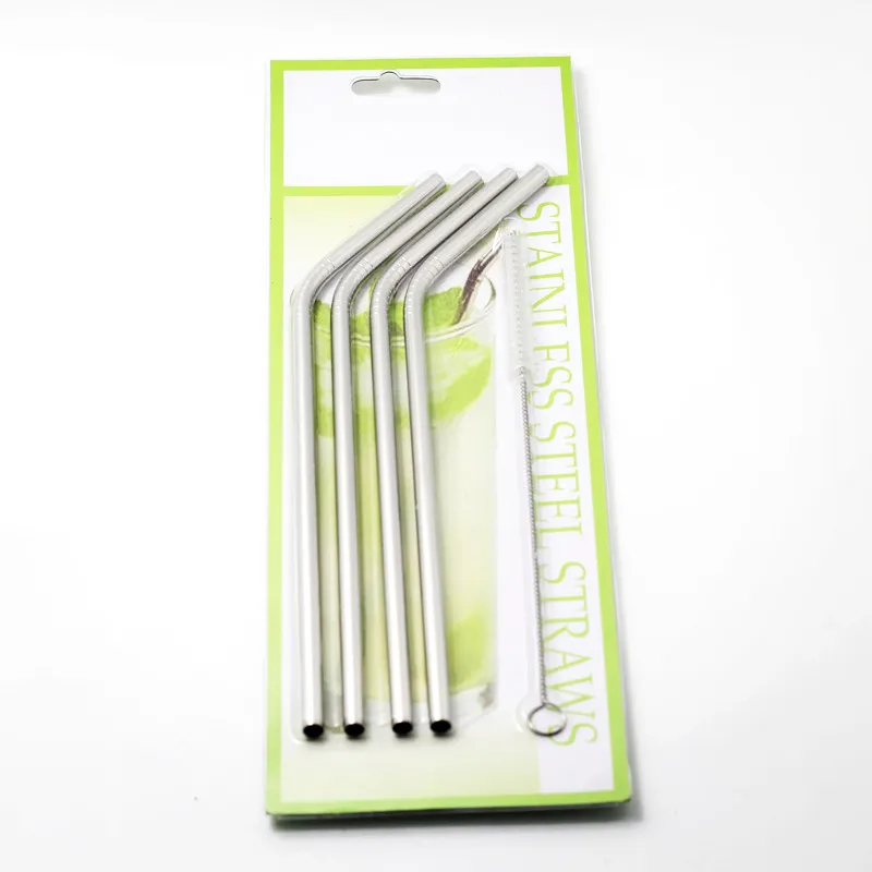 

Eco-friendly 6mm bend straw 4+1 blister card packing stainless steel drinking straw metal straw, Sliver