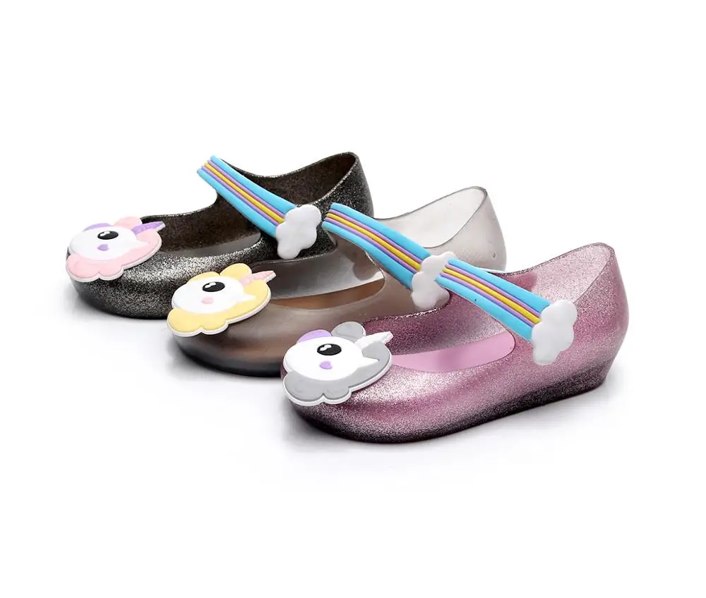 Most Popular PVC Outsole Girls Giltter Unicorn Jelly Sandals