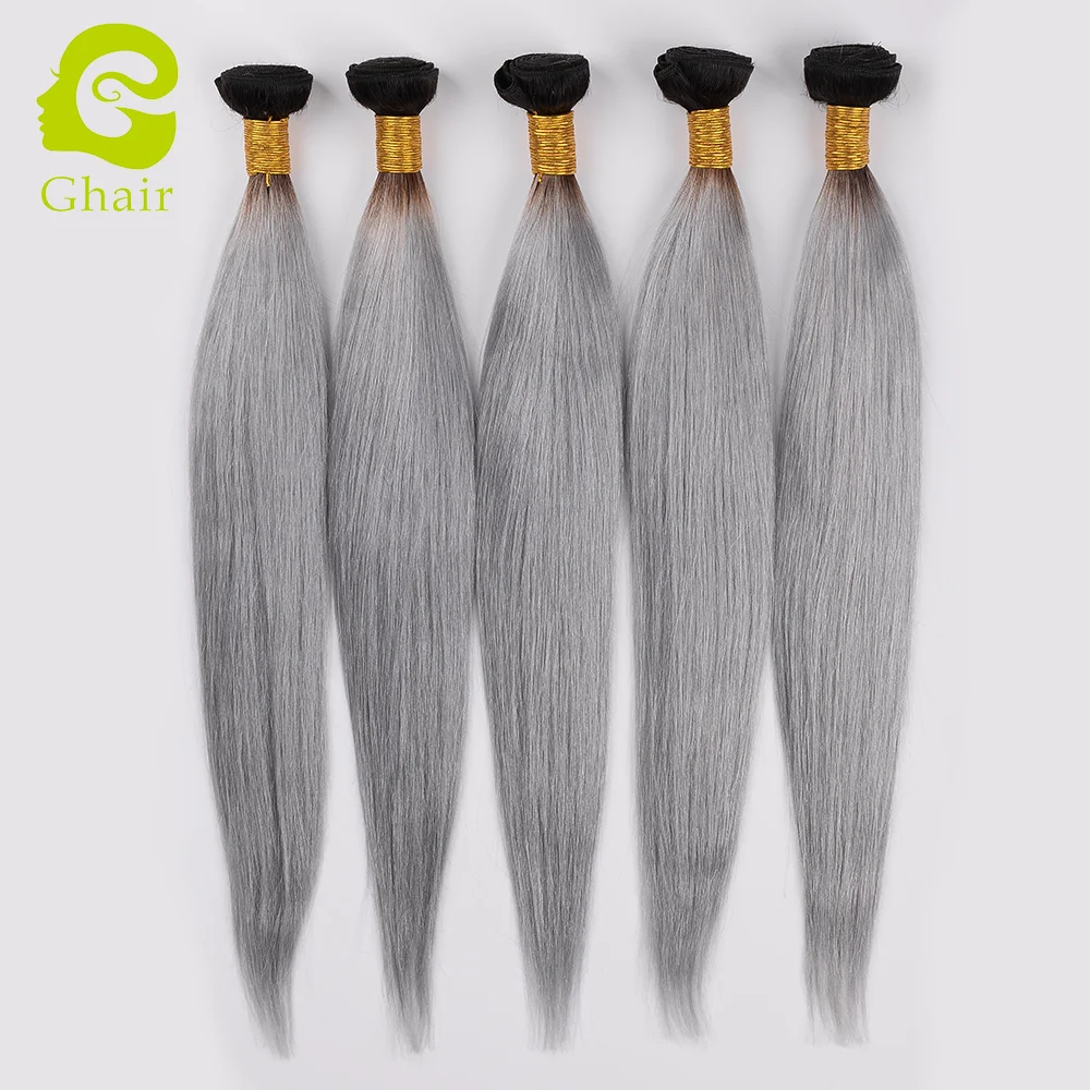

Hot on sale Indian human hair black roots gray hair weave