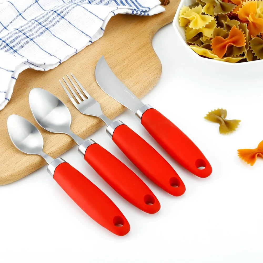 Red Color Good Quality Stainless Steel Eating Utensils With Large