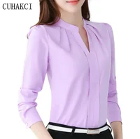 

CUHAKCI 2019 Summer Women Shirt Chiffon Blouse Long Sleeve Ladies Office Ladies Shirts Work Top Plus Size 2XL