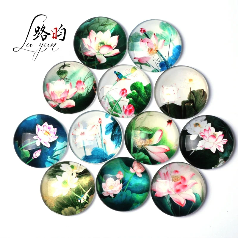 

Luyun glass Green leaf lotus design crystal refrigerator magnets