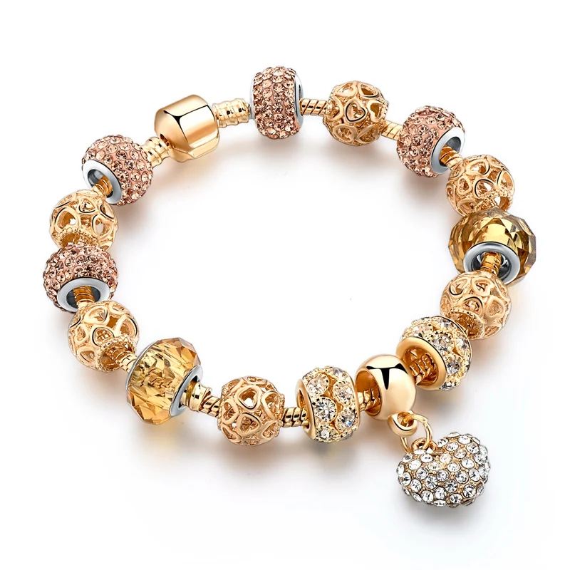 

New arrive women bracelet gold tone charm beads beaded bracelet with heart pendant