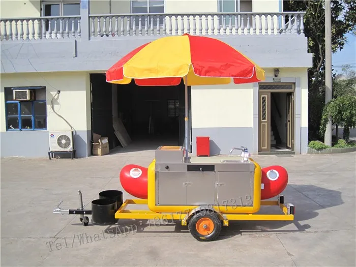 Small Size Stainless Steel 230cm Hot Dog Cart Trailer French Fry Cart