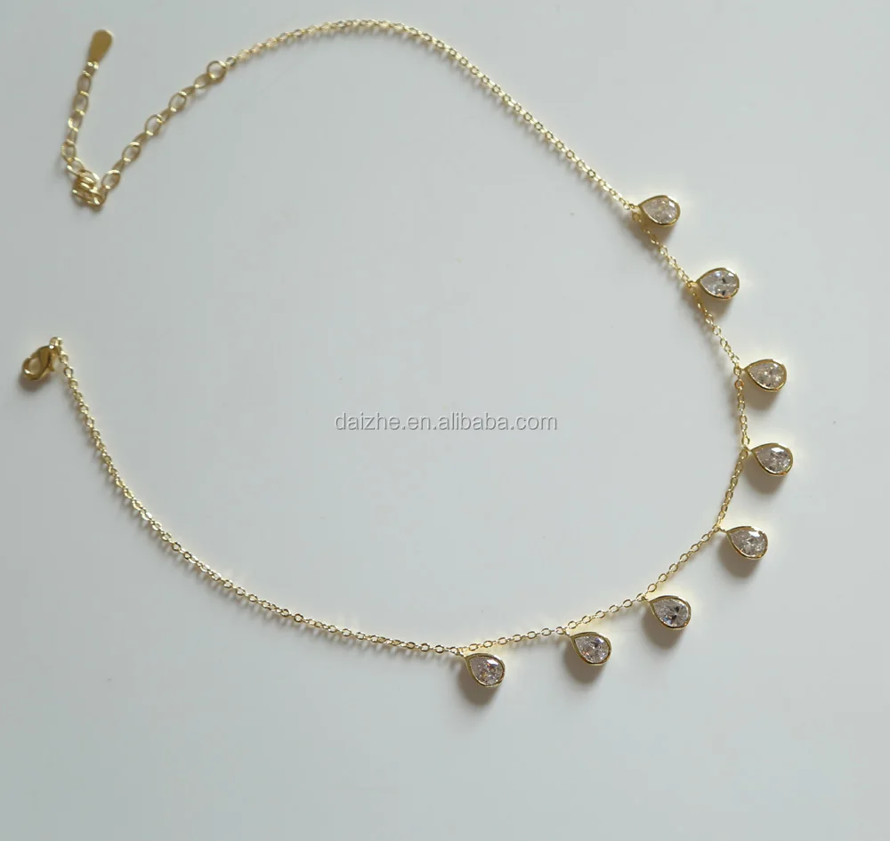 

high quality wholesale tear drop cz charm choker women necklace