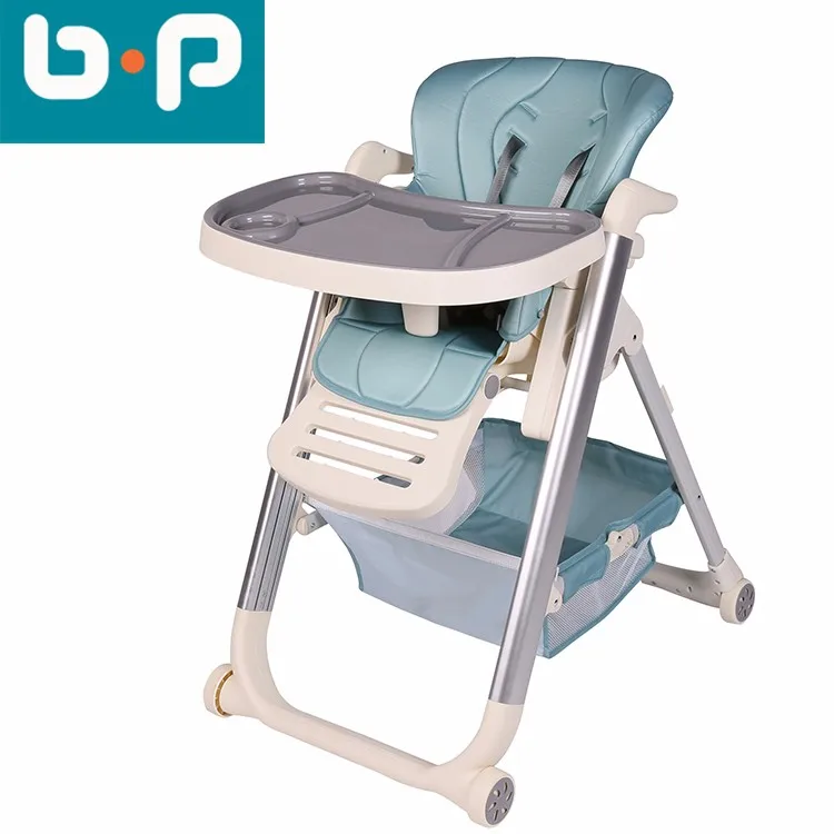 Deluxe One-key Folding Baby High Chair With Wheels - Buy Baby High
